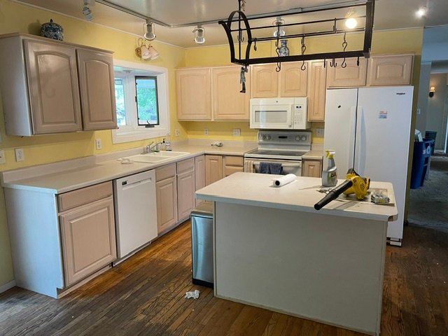 Outdated kitchen island before remodel in Denver, CO